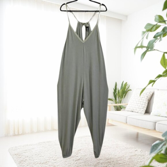 Bobi Sage Green Draped Modal Cotton Jersey Jumpsuit Romper | Size Small - Picture 2 of 14